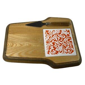 Vintage  Wood Cheese Charuterie Board Ceramic Title 11 x 9 u